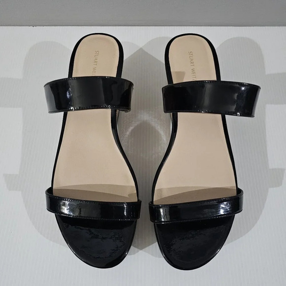 NEW Stuart Weitzman Boardwalk 65 Sandal Size 8.5 Black Patent Platform Wedge - Picture 4 of 13
